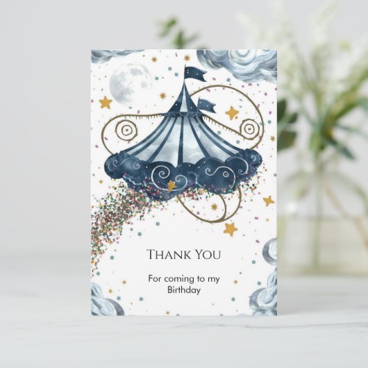 Whimsical Fun Circus Geburtstag Dankeskarte (Stehend Vorderseite)