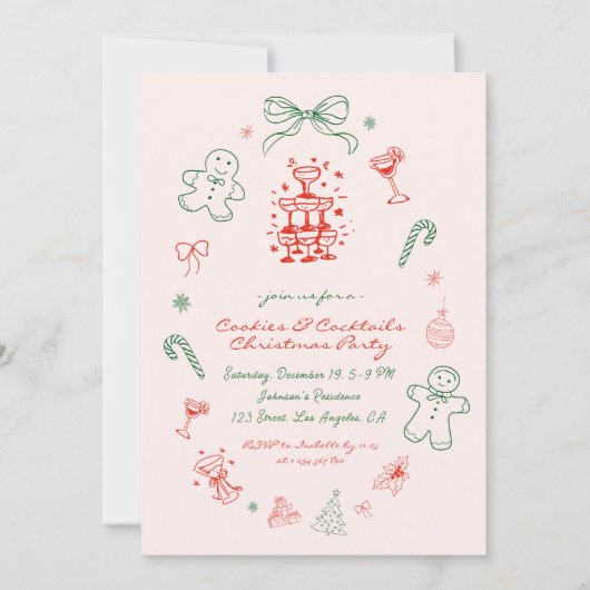 Whimsical Fun Cookies & Cocktails Weihnachts-Party Einladung (Vorderseite)