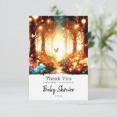 Whimsical Fun Enchanted Forest Baby Shower Dankeskarte (Stehend Vorderseite)