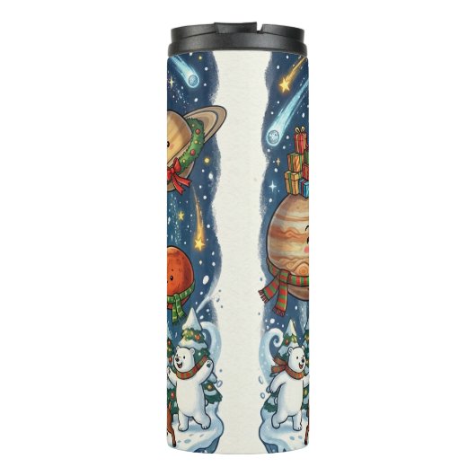Whimsical Fun filled Solar System Christmas Party Thermosbecher (Rückseite)