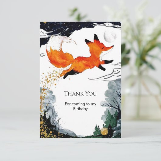 Whimsical Fun Fox Geburtstag Dankeskarte (Stehend Vorderseite)