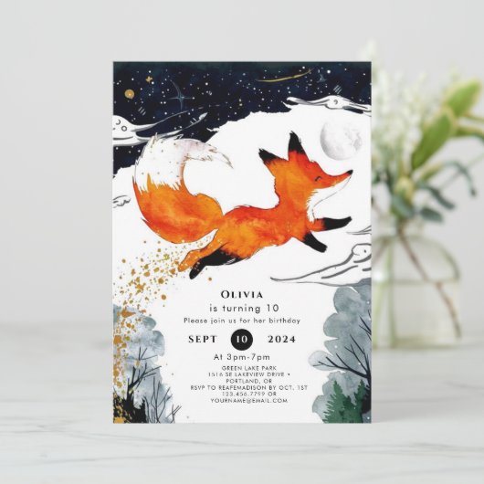 Whimsical Fun Fox Geburtstag Einladung (Stehend Vorderseite)