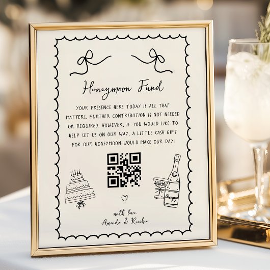 Whimsical Fun French Wedding Honeymoon Fund Sign Poster