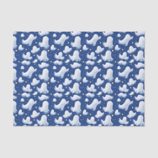 Whimsical Fun Ghost Blue Sky Halloween Night Stars Seidenpapier (Vorderseite)