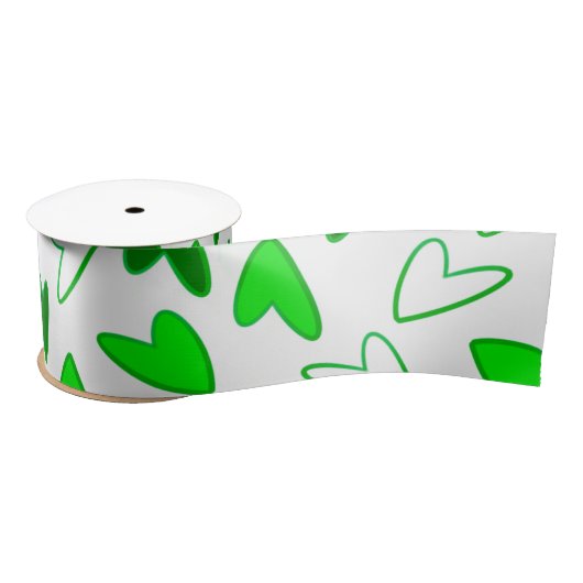 Whimsical Fun Green Heart Muster Satinband (Spule)