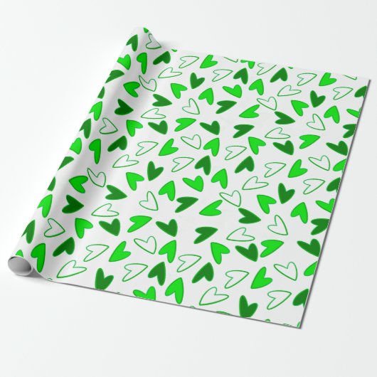 Whimsical Fun Green Hearts Muster Geschenkpapier (Ungerollt)