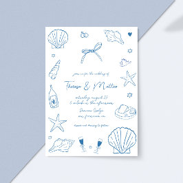Whimsical Fun Hand Drawn Nautical Coastal Hochzeit Einladung