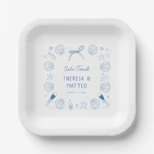 Whimsical Fun Hand Drawn Nautical Coastal Hochzeit Pappteller (Vorderseite)