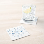 Whimsical Fun Hand Drawn Nautical Coastal Hochzeit Rechteckiger Pappuntersetzer (Vor Ort)