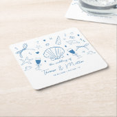 Whimsical Fun Hand Drawn Nautical Coastal Hochzeit Rechteckiger Pappuntersetzer (angewinkelt)