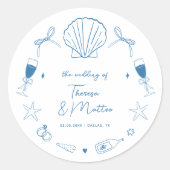 Whimsical Fun Hand Drawn Nautical Coastal Hochzeit Runder Aufkleber (Vorderseite)