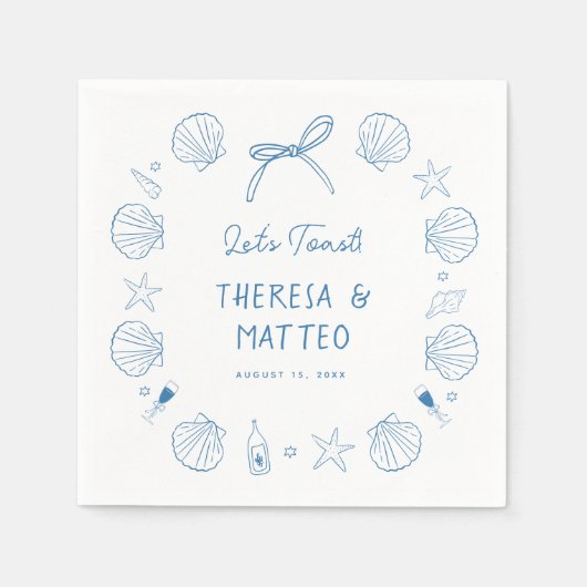 Whimsical Fun Hand Drawn Nautical Coastal Hochzeit Serviette (Vorderseite)