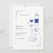 Whimsical Fun Hand Drawn Rahmen Weinpfeifen Hochze Save The Date (Vorderseite)