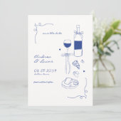 Whimsical Fun Hand Drawn Rahmen Weinpfeifen Hochze Save The Date (Stehend Vorderseite)
