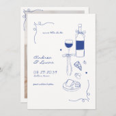Whimsical Fun Hand Drawn Rahmen Weinpfeifen Hochze Save The Date (Vorne/Hinten)