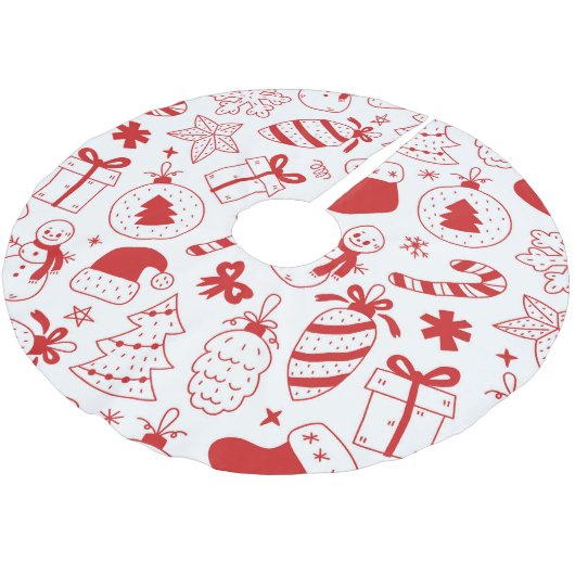 Whimsical, Fun Red & White Christmas Polyester Weihnachtsbaumdecke (Schrägansicht)