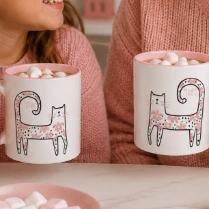 Whimsical Fun Rosa Florale Katze Think Pink Tasse