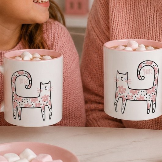 Whimsical Fun Rosa Florale Katze Think Pink Tasse
