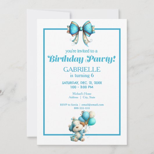 Whimsical Fun Teal Birthday Einladung (Vorderseite)