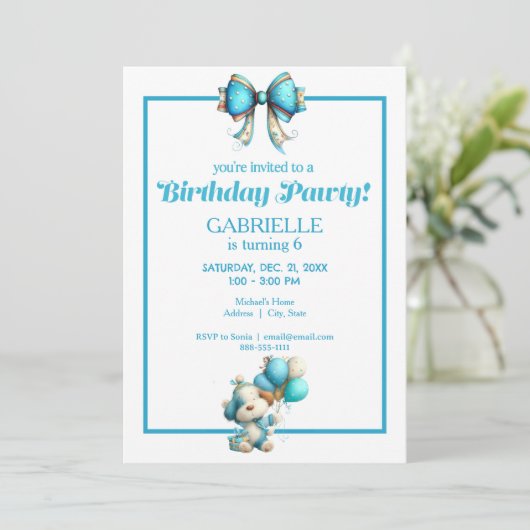 Whimsical Fun Teal Birthday  Einladung (Stehend Vorderseite)