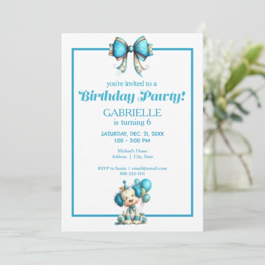Whimsical Fun Teal Birthday  Einladung (Stehend Vorderseite)