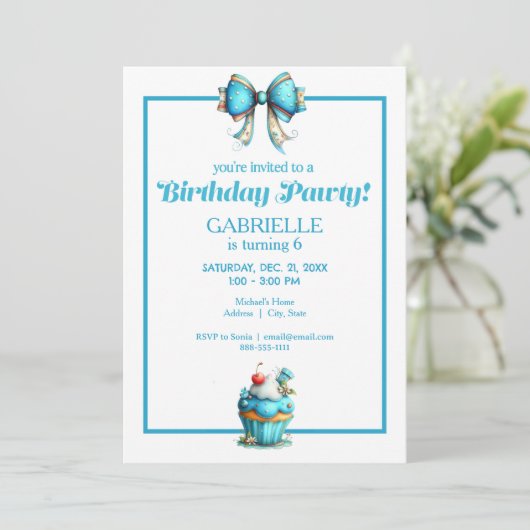 Whimsical Fun Teal Birthday  Einladung (Stehend Vorderseite)