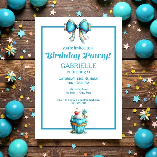 Whimsical Fun Teal Birthday Einladung