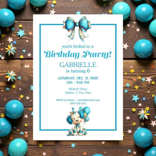 Whimsical Fun Teal Birthday Einladung