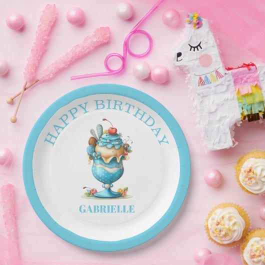 Whimsical Fun Teal Birthday  Pappteller (Party)