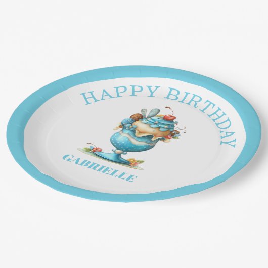 Whimsical Fun Teal Birthday  Pappteller (Schrägansicht)