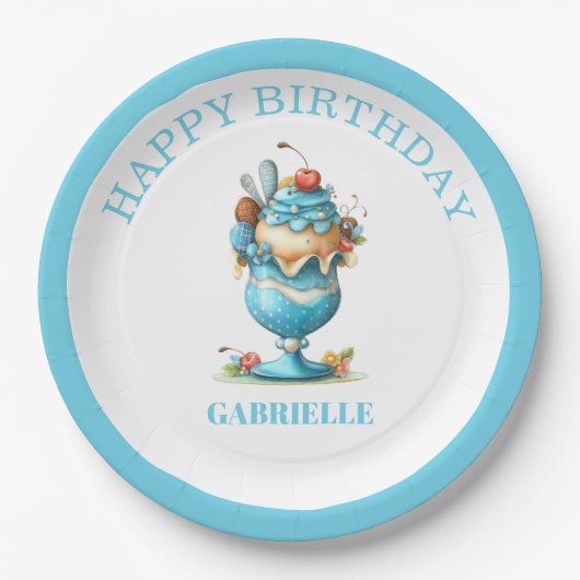 Whimsical Fun Teal Birthday  Pappteller (Vorderseite)