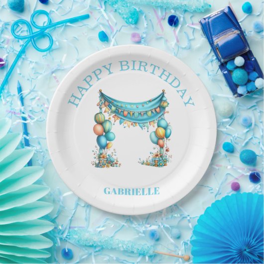Whimsical Fun Teal Birthday  Pappteller (Party)