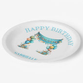 Whimsical Fun Teal Birthday  Pappteller (Schrägansicht)