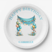 Whimsical Fun Teal Birthday  Pappteller (Vorderseite)