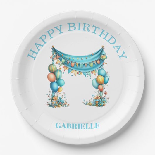 Whimsical Fun Teal Birthday  Pappteller (Vorderseite)