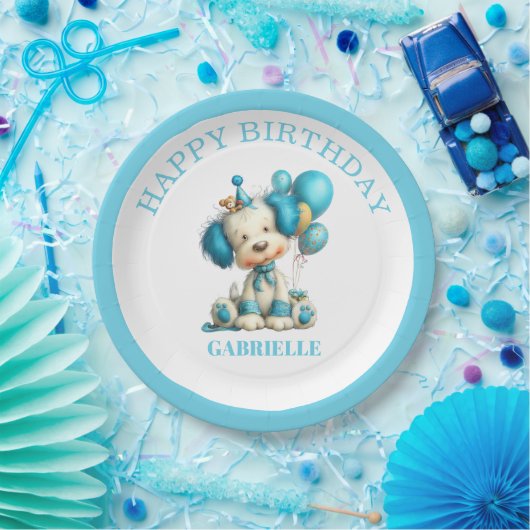 Whimsical Fun Teal Birthday  Pappteller (Party)