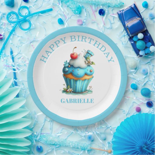 Whimsical Fun Teal Birthday Pappteller (Party)