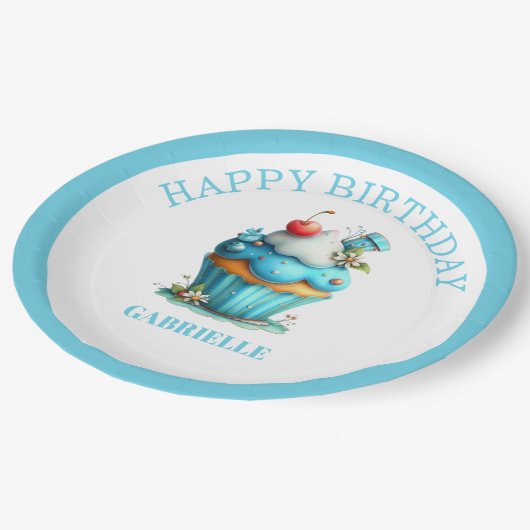 Whimsical Fun Teal Birthday  Pappteller (Schrägansicht)