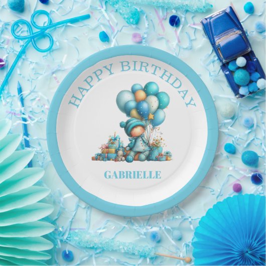 Whimsical Fun Teal Birthday Pappteller (Party)