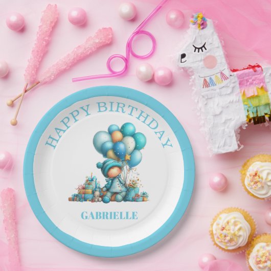 Whimsical Fun Teal Birthday  Pappteller (Party)