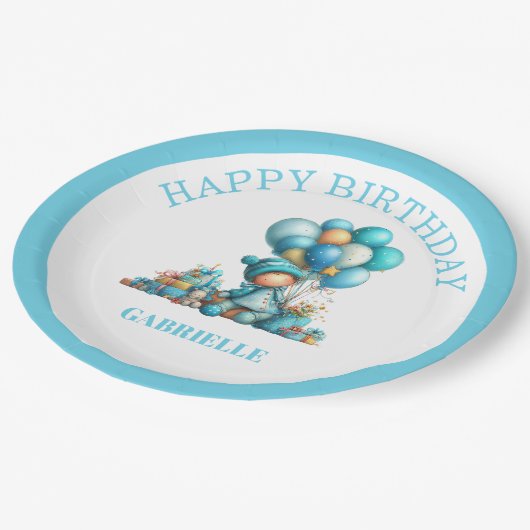 Whimsical Fun Teal Birthday  Pappteller (Schrägansicht)