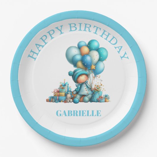Whimsical Fun Teal Birthday Pappteller (Vorderseite)
