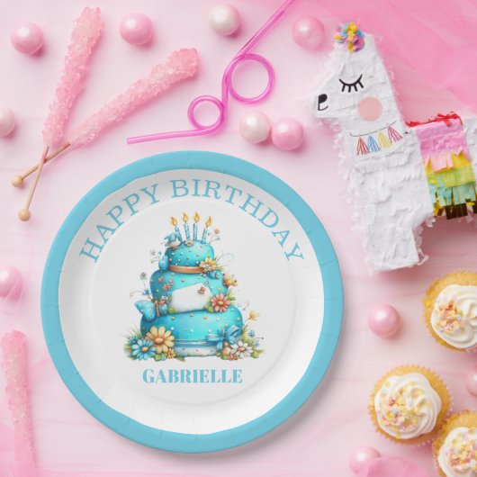 Whimsical Fun Teal Birthday  Pappteller (Party)