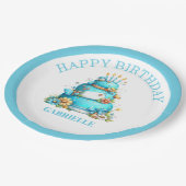 Whimsical Fun Teal Birthday  Pappteller (Schrägansicht)