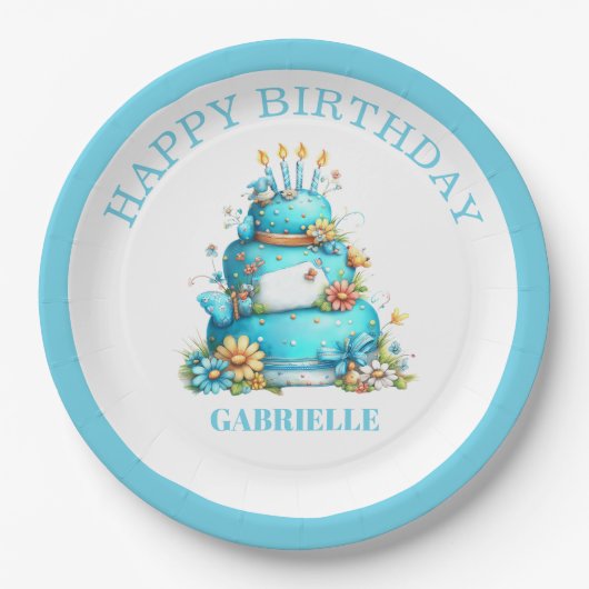 Whimsical Fun Teal Birthday  Pappteller (Vorderseite)