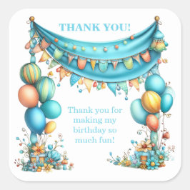 Whimsical Fun Teal Birthday  Quadratischer Aufkleber