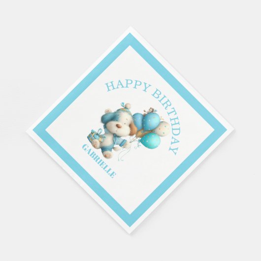 Whimsical Fun Teal Birthday  Serviette (Ecke)