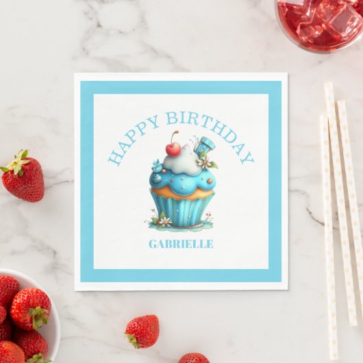 Whimsical Fun Teal Birthday  Serviette (Beispiel)