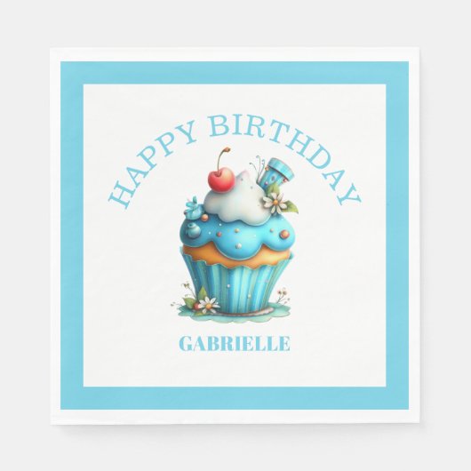 Whimsical Fun Teal Birthday  Serviette (Vorderseite)