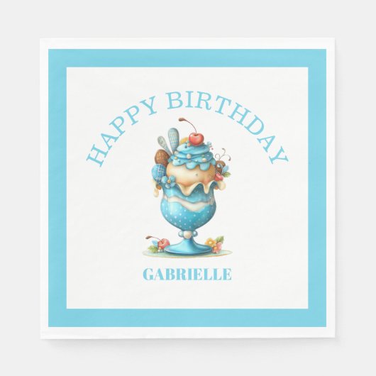 Whimsical Fun Teal Birthday  Serviette (Vorderseite)